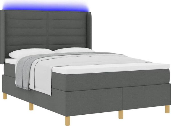 Letto a molle con strisce LED Grigio 140 x 200 cm Tessuto