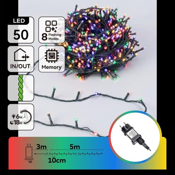 Aigostar - Catena luminosa natalizia da esterno a LED, 50 LED, 8 funzioni, 8 m, IP44, multicolore