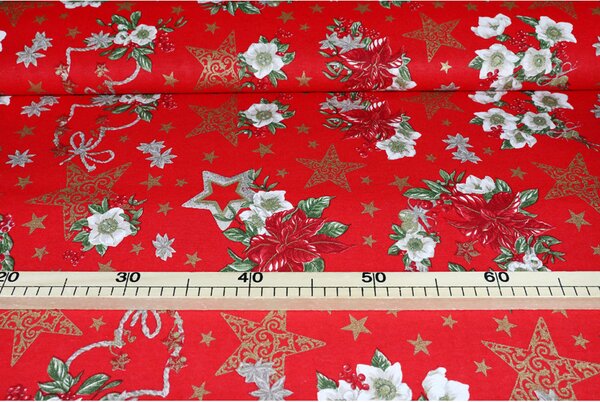 Federa natalizia in cotone Rose di Natale sul rosso