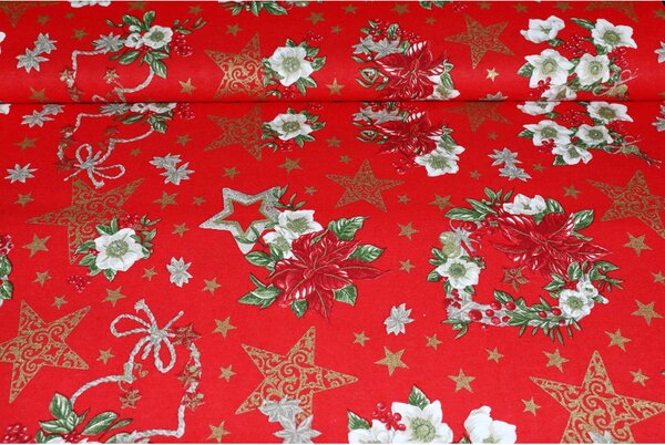 Federa natalizia in cotone Rose di Natale sul rosso