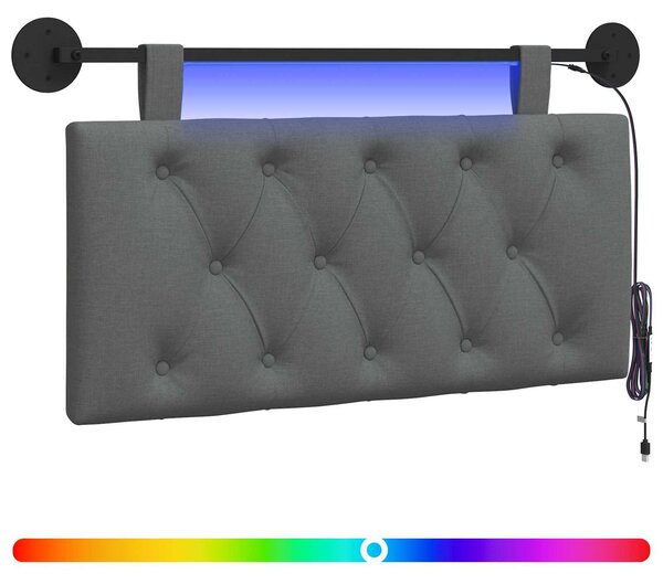 Testiera sospesa Con luce LED Grigio Scuro Tessuto