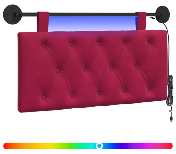 Testiera sospesa Con luce LED Rosso Vino Velluto