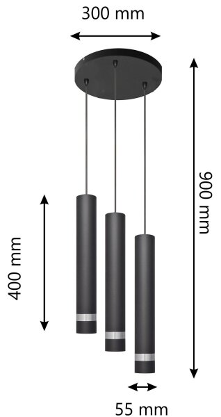 Lampadario LED a sospensione con filo TUBA 3xGU10/4,8W/230V nero/cromo