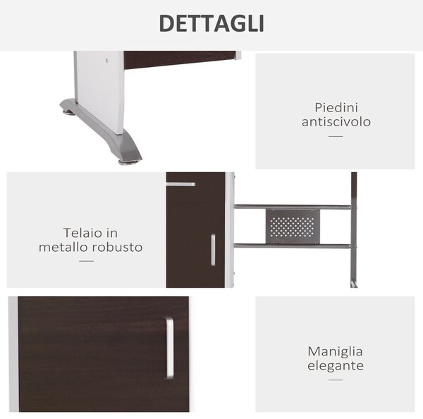 Homcom Scrivania Porta PC Design Ufficio con Cassetti in Legno Salvaspazio, Tavolo per Computer, Marrone|Aosom