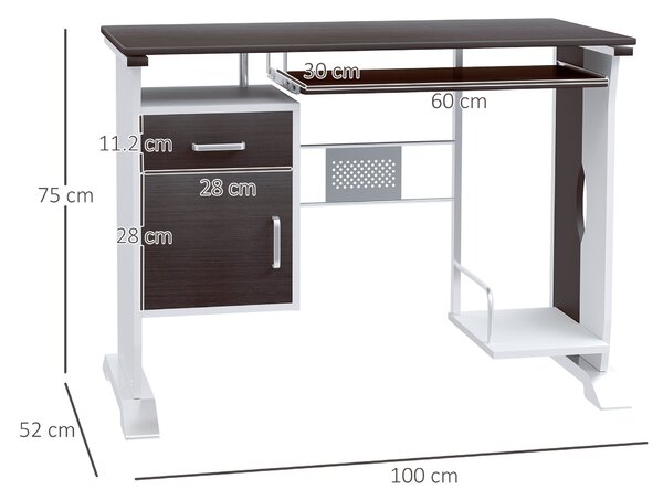 Homcom Scrivania Porta PC Design Ufficio con Cassetti in Legno Salvaspazio, Tavolo per Computer, Marrone|Aosom