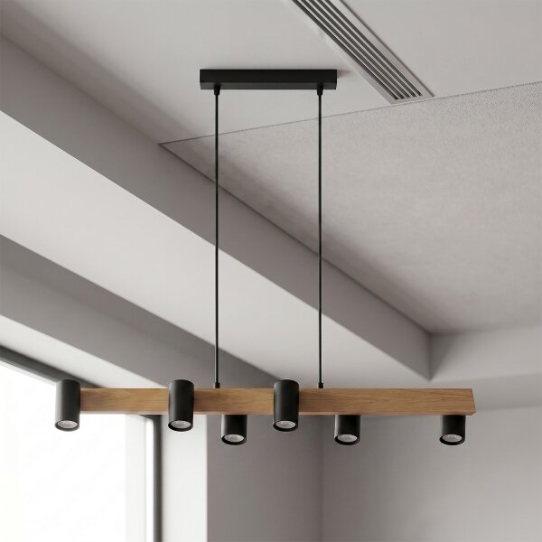 Brilagi - Lampadario sospeso SELE su cavo 6xGU10/30W/230V nero/finitura rovere