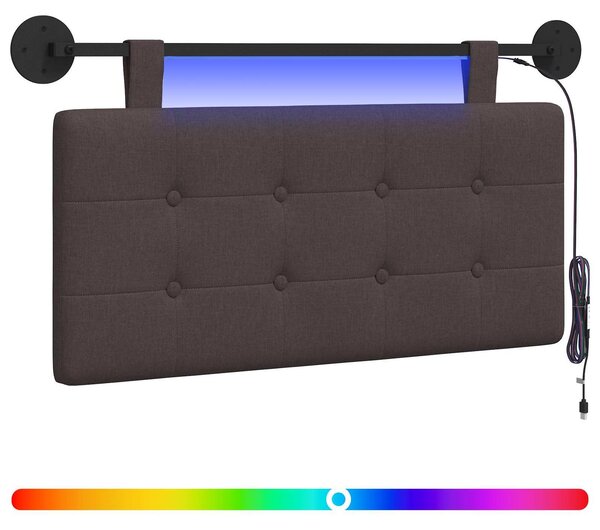 Testiera sospesa Con luce LED Marrone Scuro Tessuto
