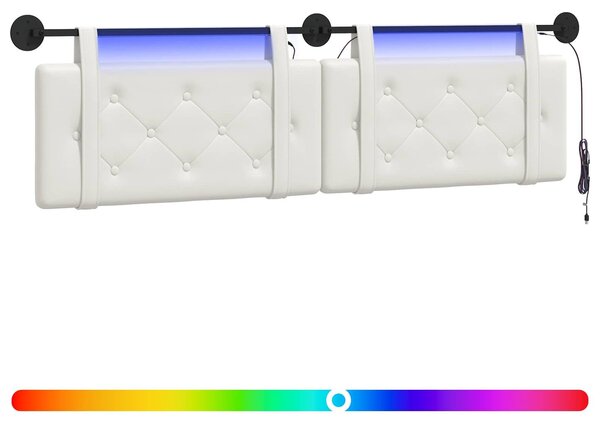 Testiera sospesa Con luce LED Bianco Pelle finta