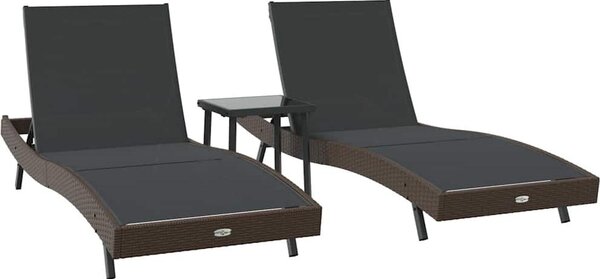 Lettino da sole 3 pcs Marrone 197 x 70 x 82 cm polyrattan