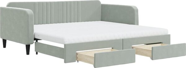 Divano Letto Estraibile Cassetti Grigio Chiaro 100x200 Velluto
