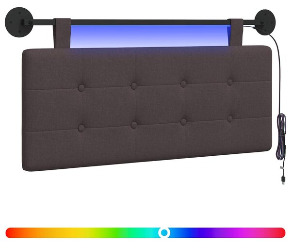 Testiera sospesa Con luce LED Marrone Scuro Tessuto