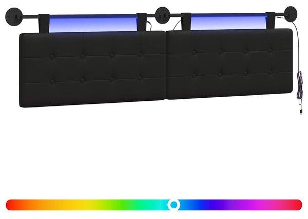 Testiera sospesa Con luce LED Nero Pelle finta