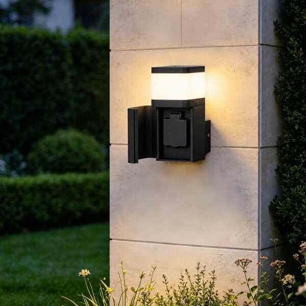 BRILAGI - Lampada da parete per esterni con presa SCHUKO PILLAR 1xG9/11W/230V IP44 nera