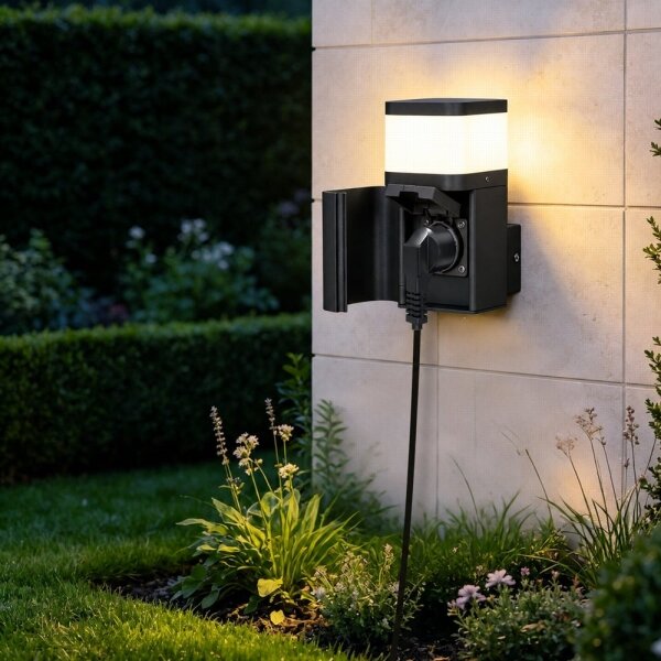 BRILAGI - Lampada da parete per esterni con presa SCHUKO PILLAR 1xG9/11W/230V IP44 nera