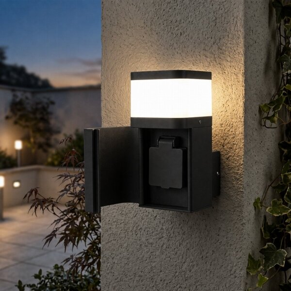 BRILAGI - Lampada da parete per esterni con presa SCHUKO PILLAR 1xG9/11W/230V IP44 nera