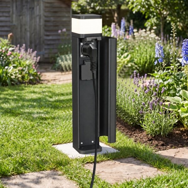 BRILAGI - Lampada da esterno con 2 prese SCHUKO PILLAR 1xG9/11W/230V IP44 nera