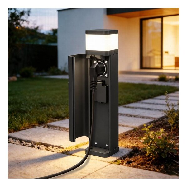 BRILAGI - Lampada da esterno con 2 prese SCHUKO PILLAR 1xG9/11W/230V IP44 nera