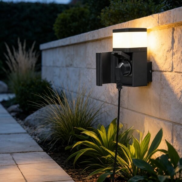 BRILAGI - Lampada da parete per esterni con presa SCHUKO PILLAR 1xG9/11W/230V IP44 nera