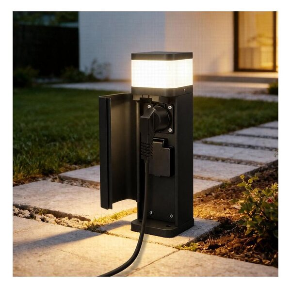 BRILAGI - Lampada da esterno con 2 prese SCHUKO PILLAR 1xG9/11W/230V IP44 nera