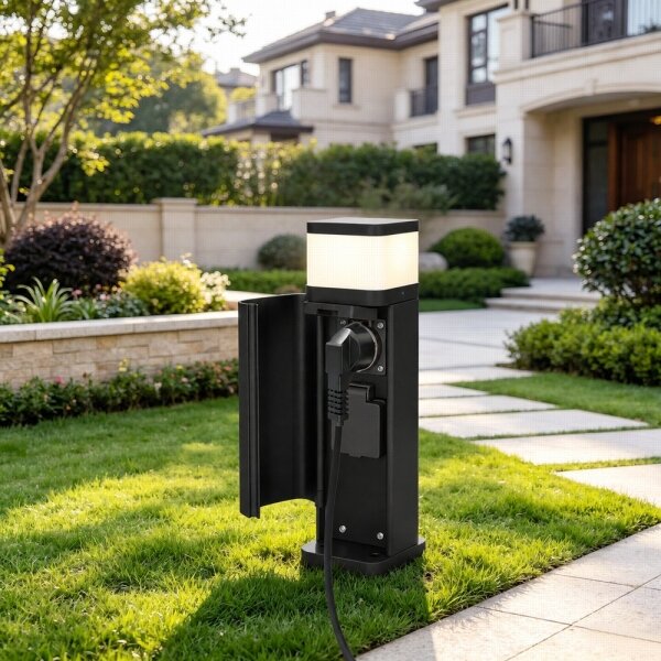 BRILAGI - Lampada da esterno con 2 prese SCHUKO PILLAR 1xG9/11W/230V IP44 nera