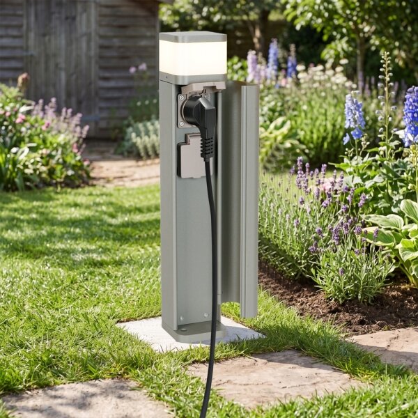 BRILAGI - Lampada da esterno con 2 prese SCHUKO PILLAR 1xG9/11W/230V IP44 grigia