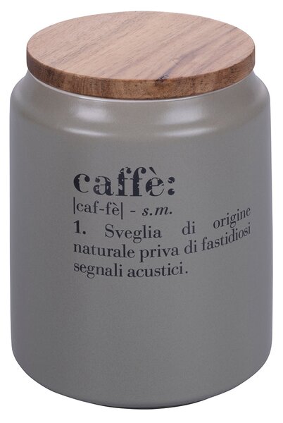 Barattolo grande in gres grigio con scritta caffè e coperchio ermetico in bamboo 800 ml Victionary