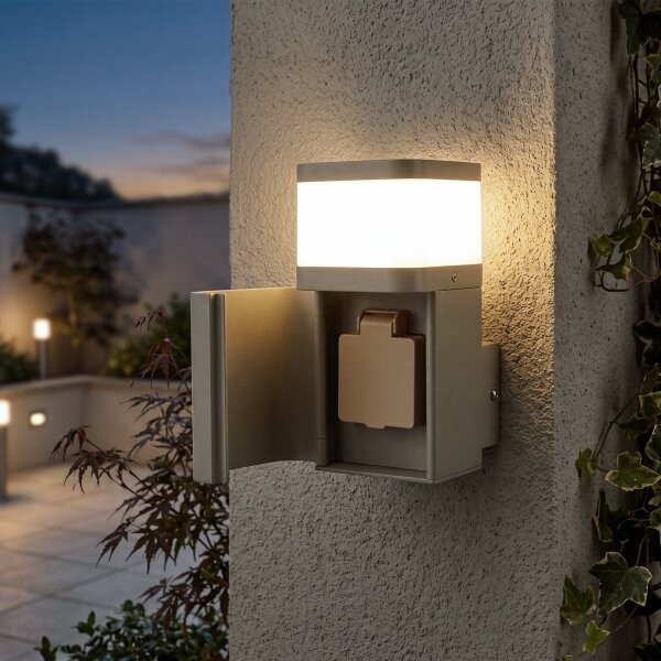 BRILAGI - Lampada da parete esterna con presa SCHUKO PILLAR 1xG9/11W/230V IP44 grigia