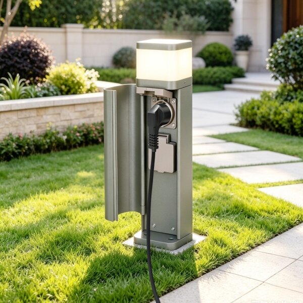 BRILAGI - Lampada da esterno con 2 prese SCHUKO PILLAR 1xG9/11W/230V IP44 grigia