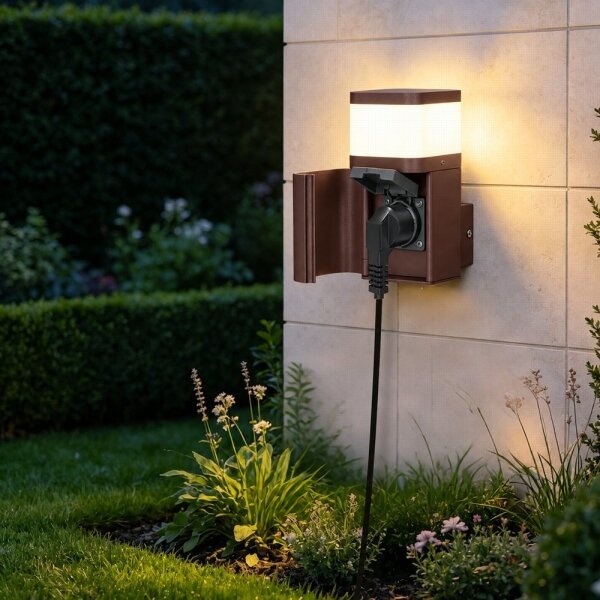 BRILAGI - Lampada da parete per esterni con presa SCHUKO PILLAR 1xG9/11W/230V IP44 marrone