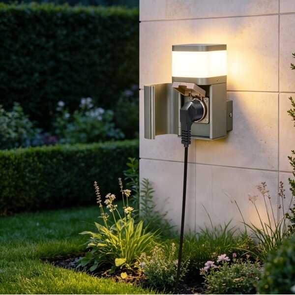BRILAGI - Lampada da parete esterna con presa SCHUKO PILLAR 1xG9/11W/230V IP44 grigia