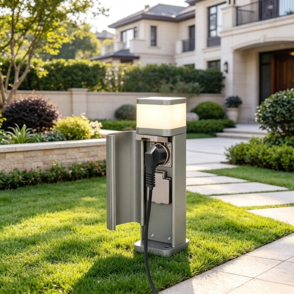 BRILAGI - Lampada da esterno con 2 prese SCHUKO PILLAR 1xG9/11W/230V IP44 grigia