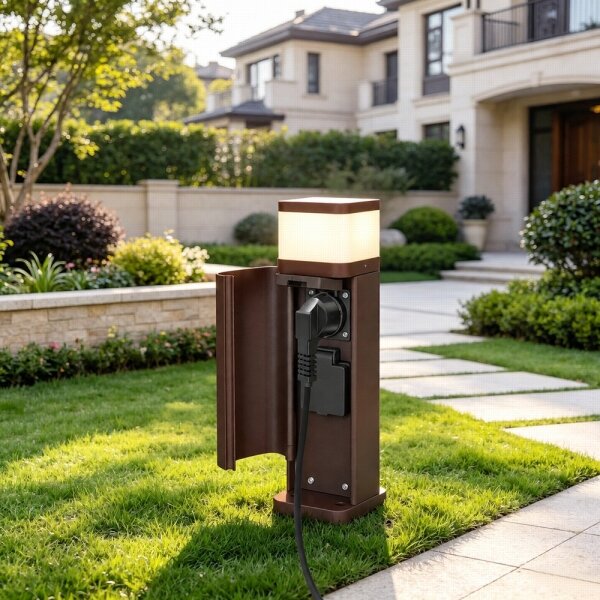 BRILAGI - Lampada da esterno con 2 prese SCHUKO PILLAR 1xG9/11W/230V IP44 marrone