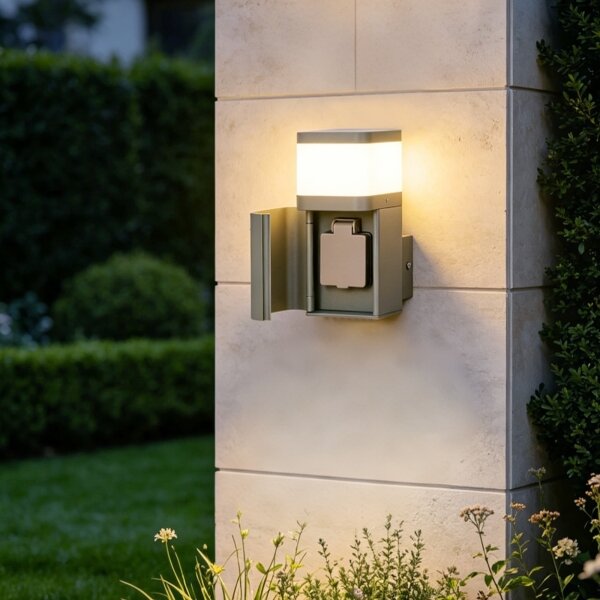 BRILAGI - Lampada da parete esterna con presa SCHUKO PILLAR 1xG9/11W/230V IP44 grigia