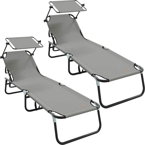 Lettino prendisole pieghevole 2 pcs Grigio 190 x 57 x 81 cm