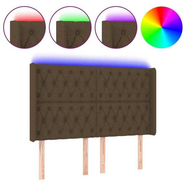 Testiera a LED Marrone Scuro 163x16x118/128 cm in Tessuto