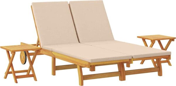 Lettino da sole con cuscino Beige Legno di Acacia Massello