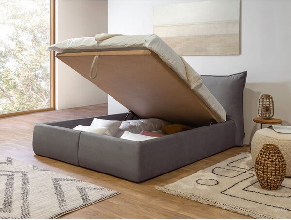 Letto matrimoniale imbottito grigio scuro con contenitore con griglia 180x200 cm Jade - Bobochic Paris
