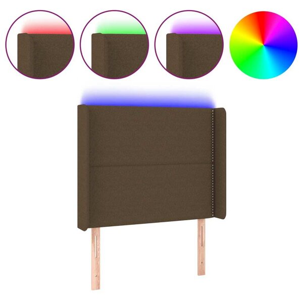 Testiera a LED Marrone Scuro 103x16x118/128 cm in Tessuto