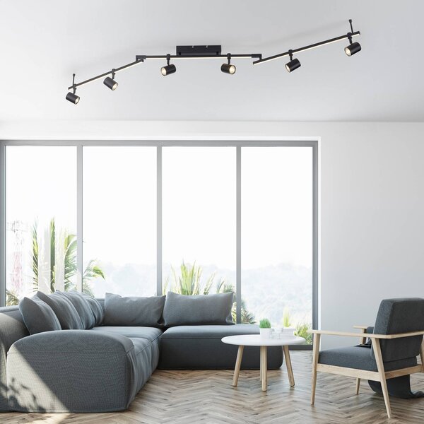 Paul Neuhaus Faretto da soffitto LED Barik, 188 cm, regolabile Barik, Nero, Soggiorno / Sala da pranzo, Metallo