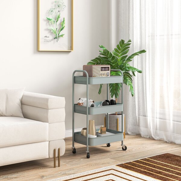 HOMCOM Carrello da Cucina a 3 Livelli con Maniglie e 4 Rotelle, in Acciaio, 45x30.6x79 cm, Azzurro