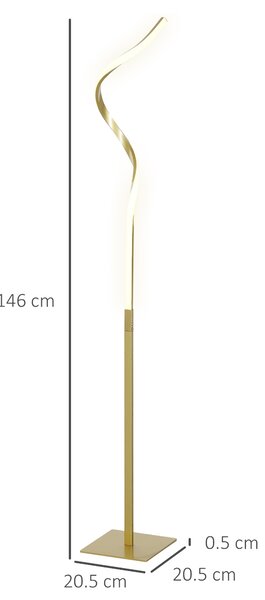 HOMCOM Lampada da Terra LED a Spirale con 3 Luminosità Regolabili e Interruttore a Pedale, Oro