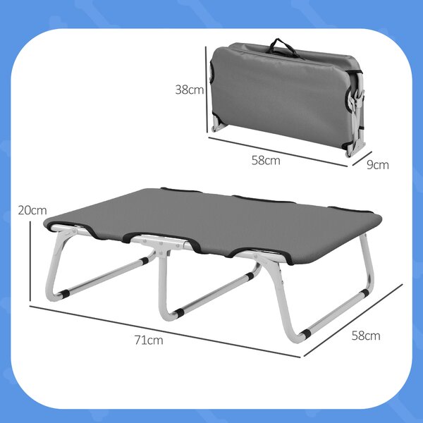 PawHut Brandina per Cani Piccoli Pieghevole per Interno ed Esterno, Metallo e Tessuto Oxford, 71x58x20 cm, Grigio