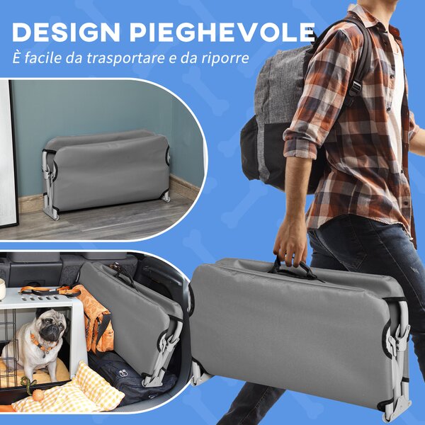 PawHut Brandina per Cani Piccoli Pieghevole per Interno ed Esterno, Metallo e Tessuto Oxford, 71x58x20 cm, Grigio