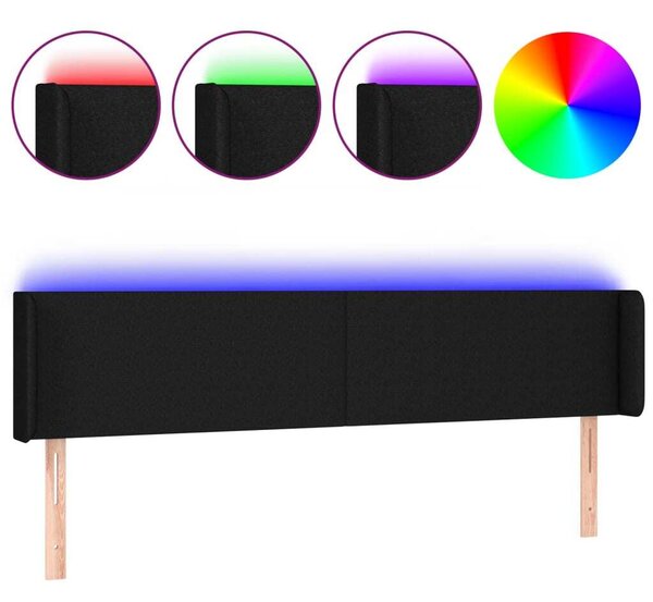 Testiera a LED Nera 203x16x78/88 cm in Tessuto
