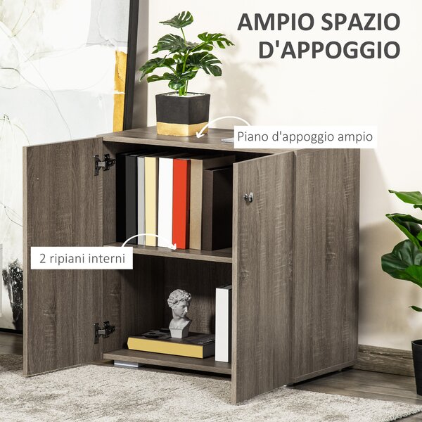 HOMCOM Mobiletto Multiuso a 2 Ante, Mobiletto Soggiorno o Ufficio in Legno con Maniglie in Alluminio, 70x39x70cm|Aosom