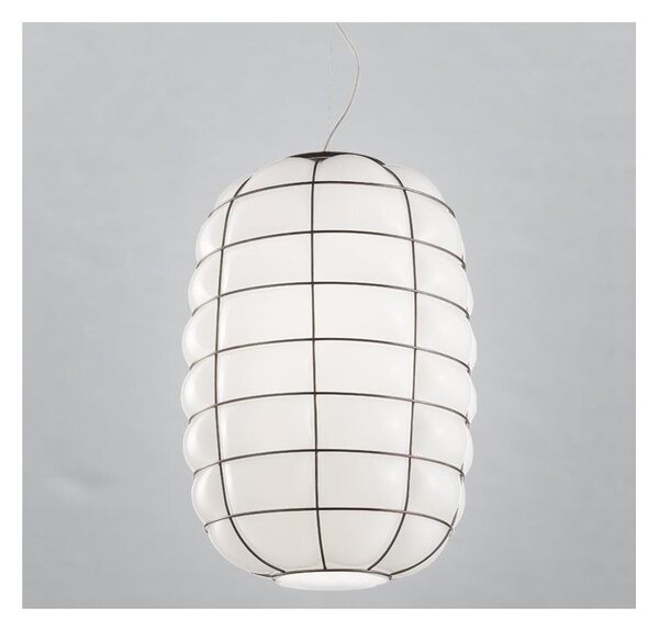 SIRU - Lampadario a sospensione con filo LANTERNA 1xE27/60W/230V diametro 32 cm nero/bianco Vetro veneziano