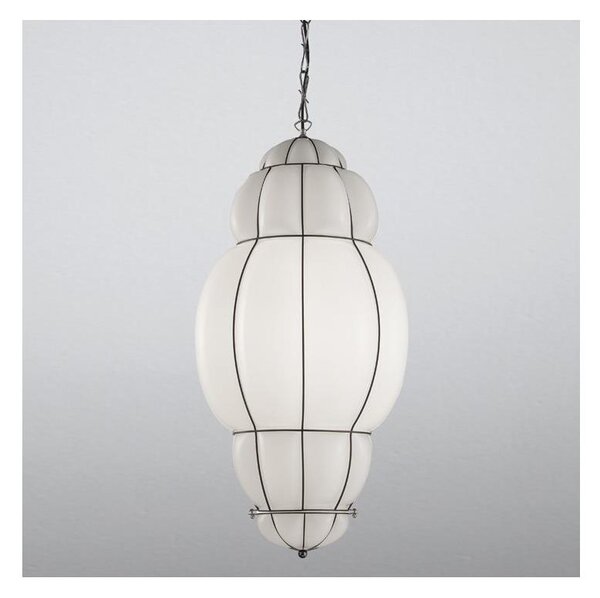 SIRU - Lampadario a sospensione con catena RIVISTO 1xE27/60W/230V diametro 45 cm nero/bianco Vetro veneziano