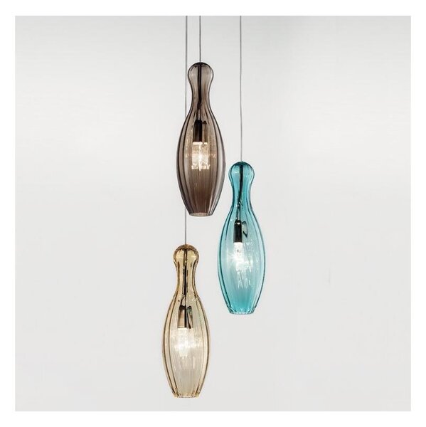 SIRU- Lampadario a sospensione con filo BIRILLO 3xE14/40W/230V marrone/turchese/beige Vetro veneziano