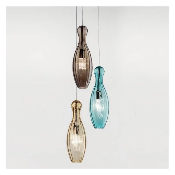 SIRU- Lampadario a sospensione con filo BIRILLO 3xE14/40W/230V marrone/turchese/beige Vetro veneziano