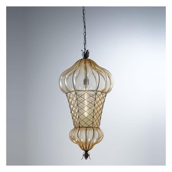 SIRU - Lampadario a sospensione con catena BABÀ 1xE27/60W/230V diametro 30 cm beige/marrone Vetro veneziano